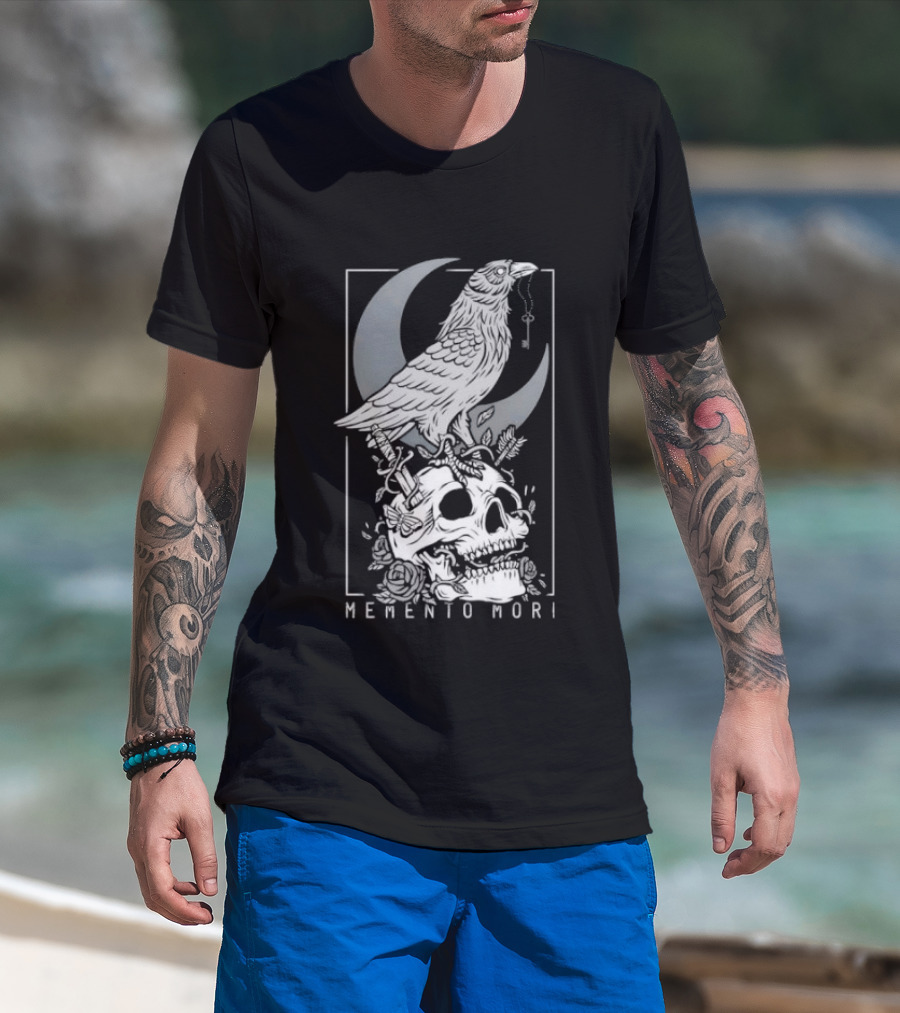 Memento Mori Raven Moon Skull Vintage Aesthetic T-Shirt