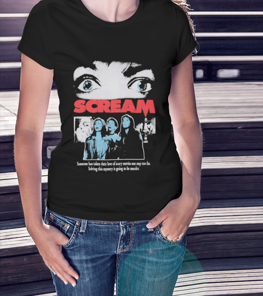 Scream Someone Has Taken Their Love Of Scary Movies One Step Too Far Solving This Mystery Is Going To Be Murder Eyes Faces T-Shirt