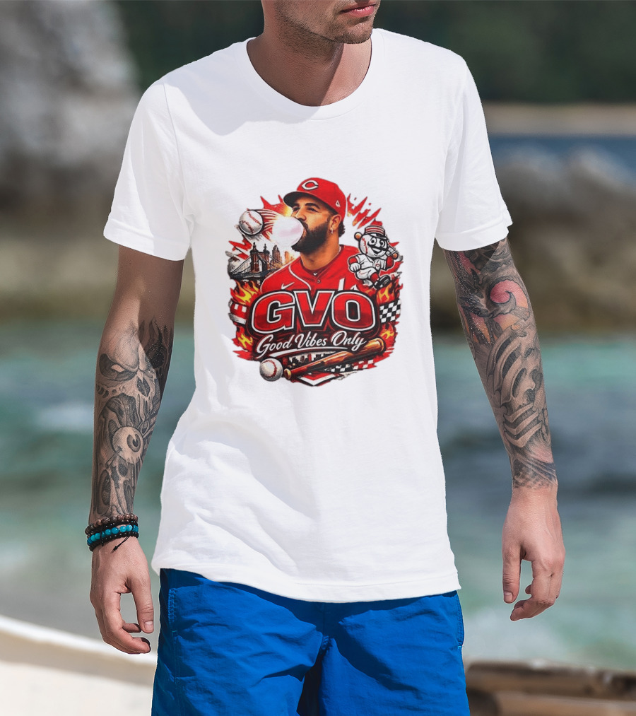 GVO Good Vibes Only Eugenio Suarez Reds Baseball Cincinnati Sports T-Shirt