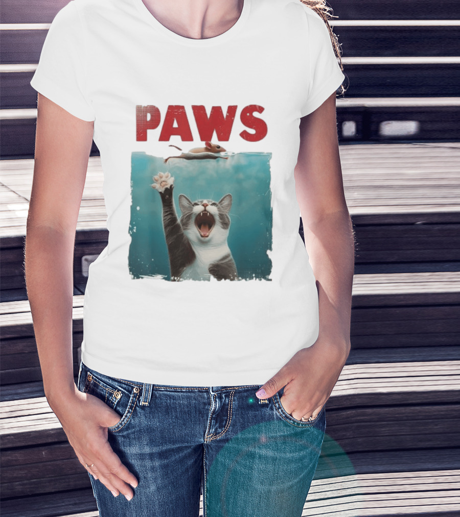 Paws Cat Chasing Mouse Playful Kitten Humor T-Shirt