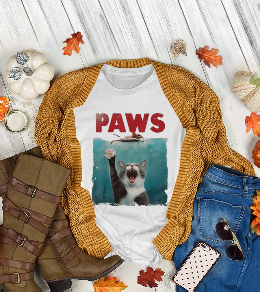 Paws Cat Chasing Mouse Playful Kitten Humor T-Shirt