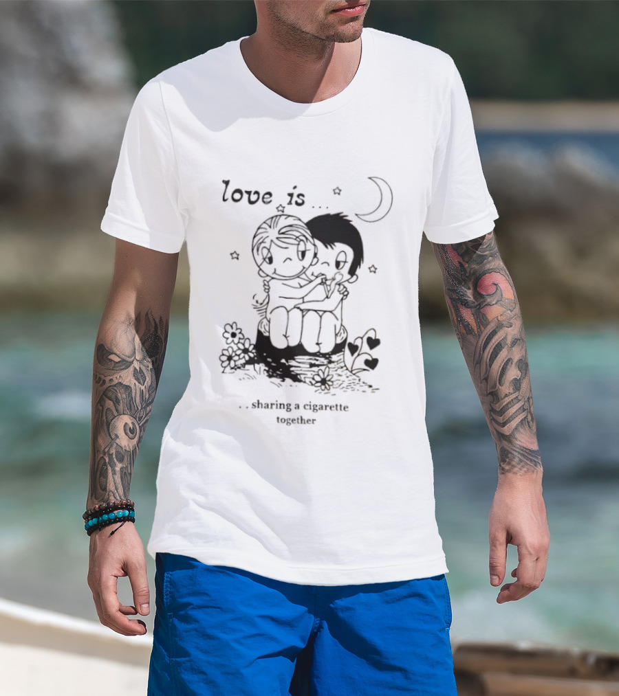 Love Is Sharing A Cigarette Together Moon Stars Kim Grove T-Shirt