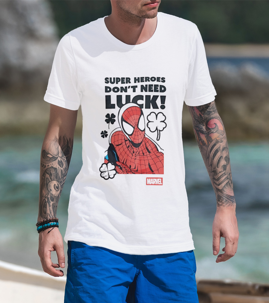 Marvel Spider Man Super Heroes Don't Need Luck T-Shirt