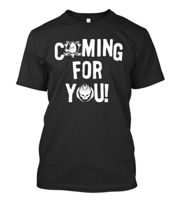 Anaheim Ducks Coming For You Masked Hockey Sticks Flame Crest T-Shirt