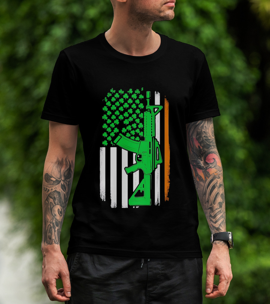 AR15 Shamrock American Irish Flag St Patrick's Day T-Shirt