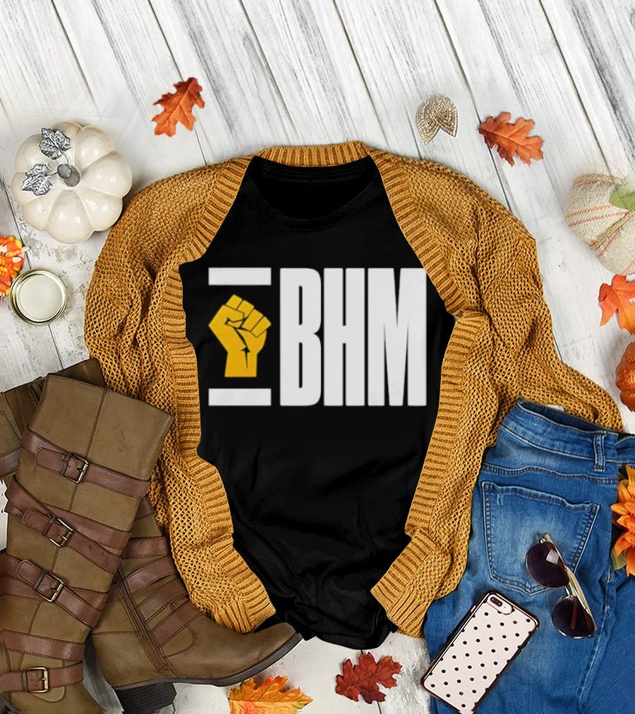 BHM Black History Month Yellow Raised Fist T-Shirt