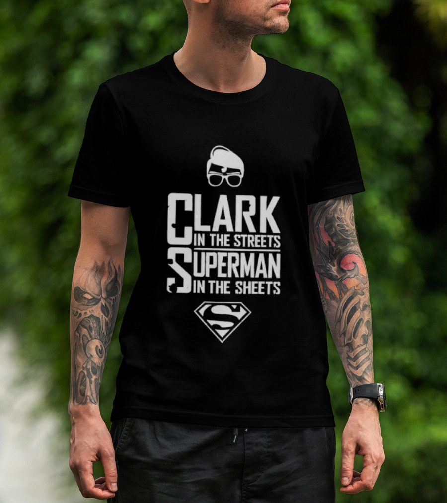 Clark In The Streets Superman In The Sheets S Logo Glasses T-Shirt