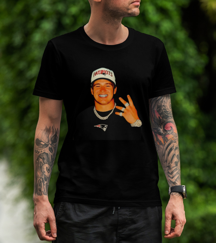 Drake Maye Patriots Ring Collection With New England Patriots Hat And Jewelry T-Shirt