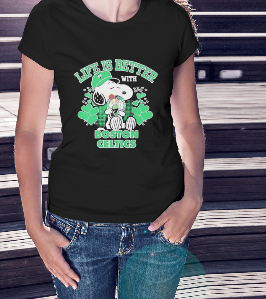 Life Is Better With Snoopy Boston Celtics St. Patrick's Day T-Shirt