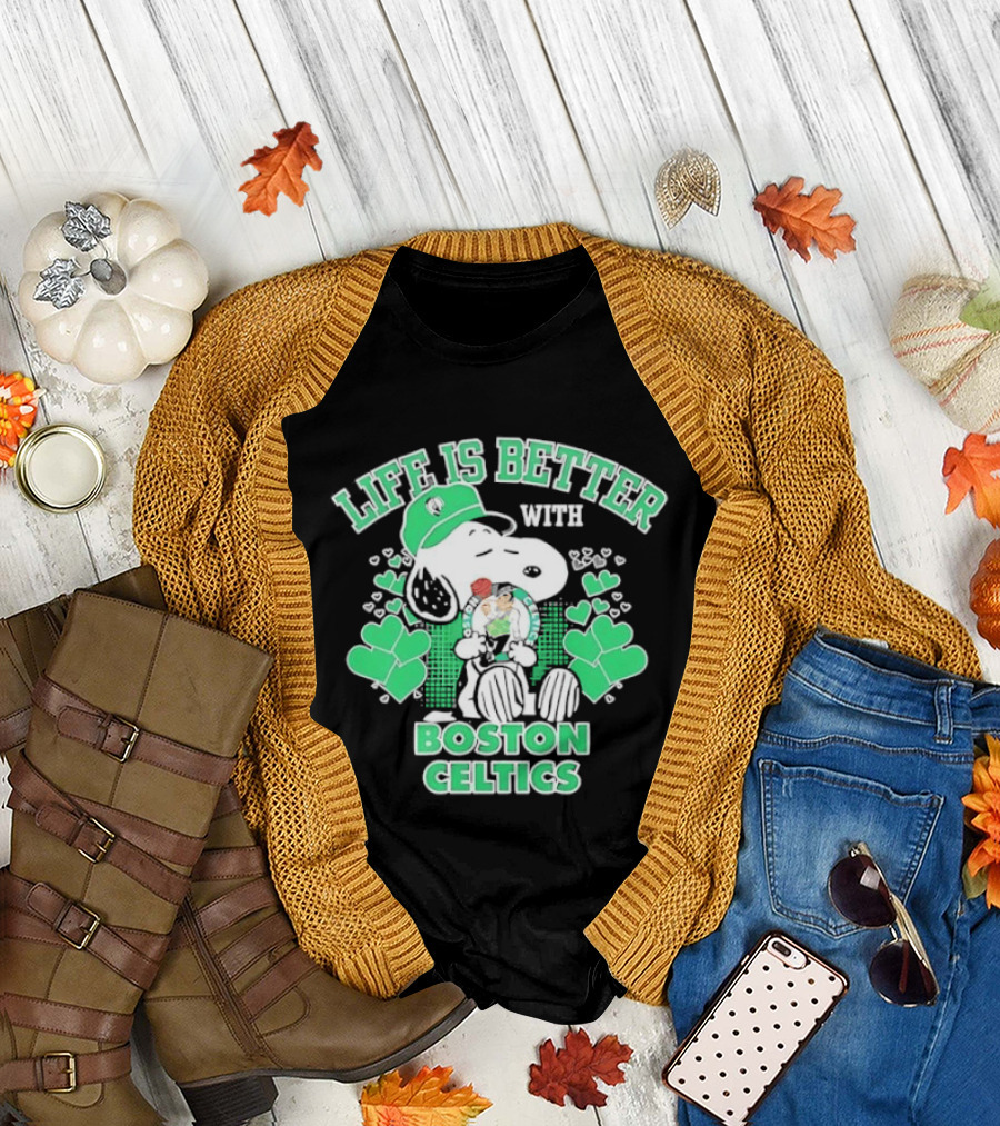 Life Is Better with Snoopy Boston Celtics St. Patrick's Day T-Shirt