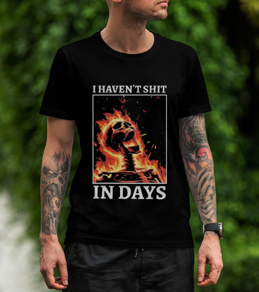 Skeleton On Fire I Haven't Shit In Days Humorous Flame T-Shirt