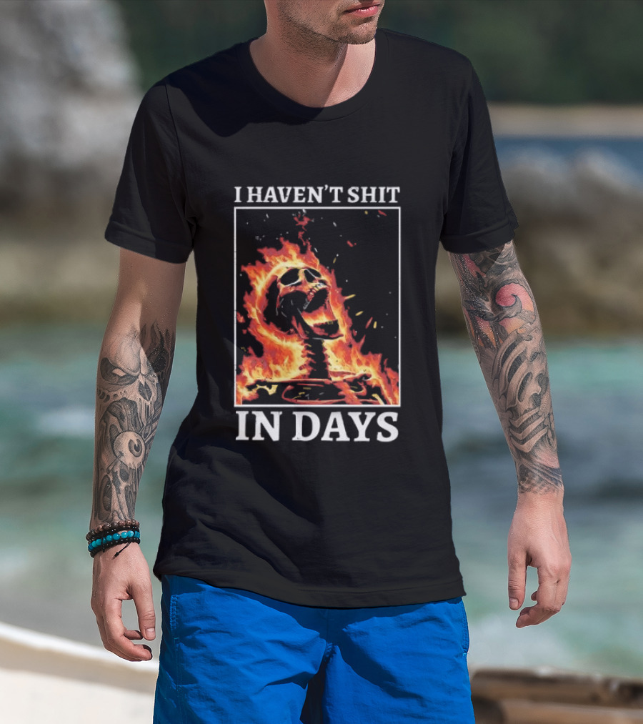 Skeleton On Fire I Haven't Shit In Days Humorous Flame T-Shirt