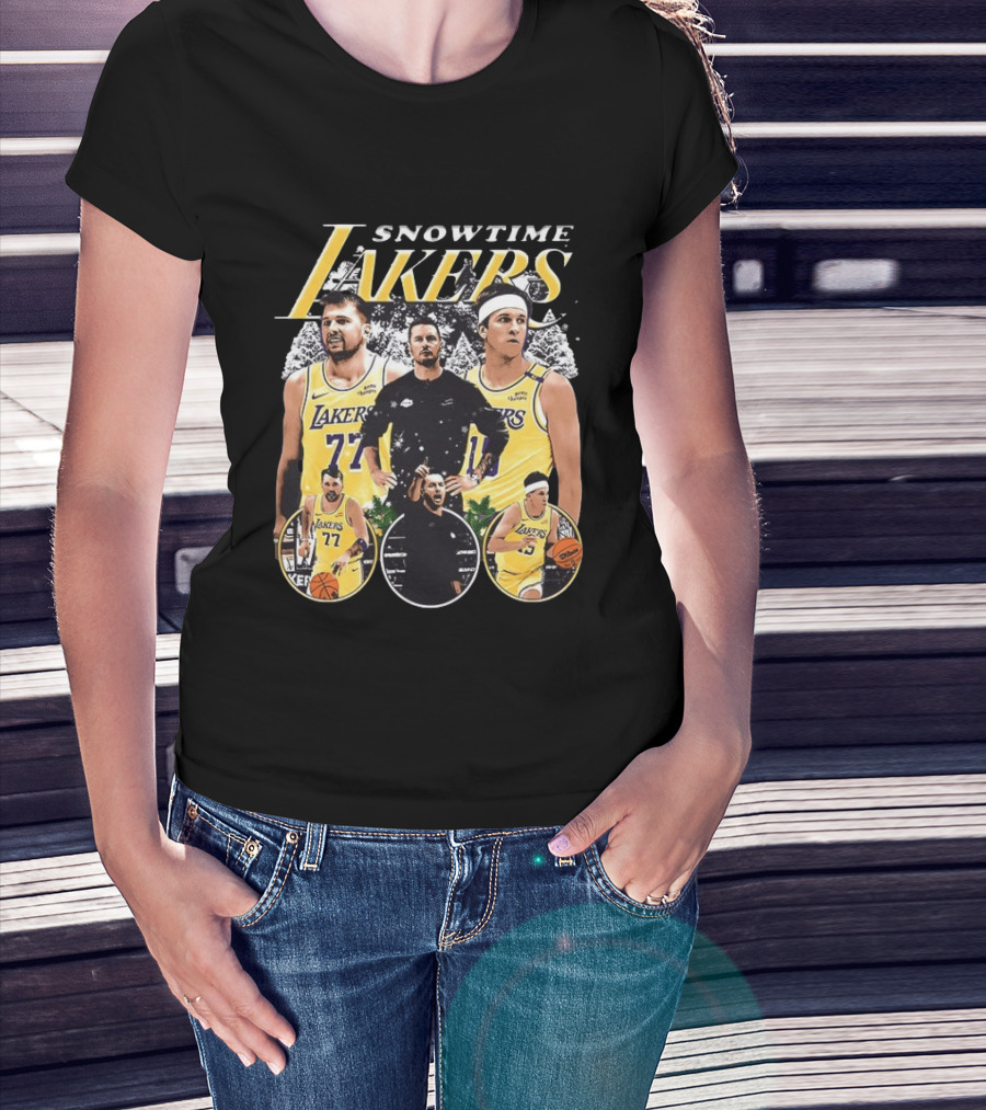 Snowtime Lakers Basketball Champions Iconic Players And Coach T-Shirt