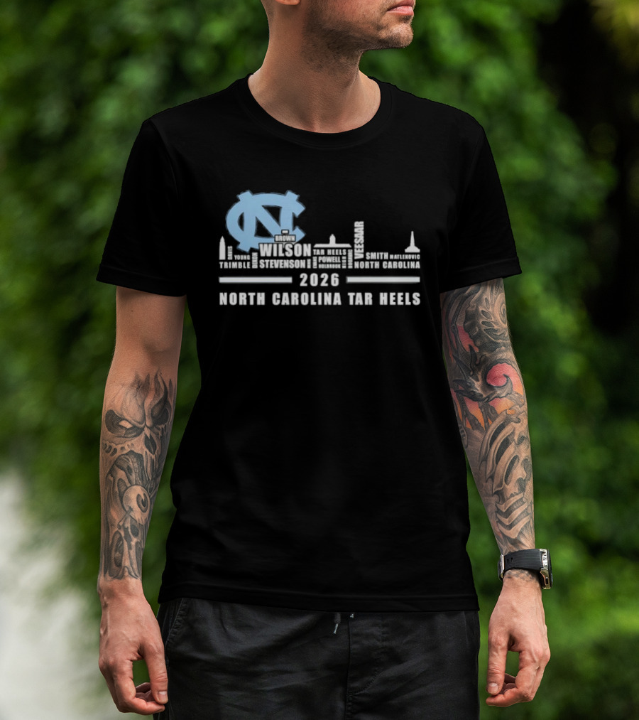 North Carolina Tar Heels 2026 Skyline City Player Names T-Shirt