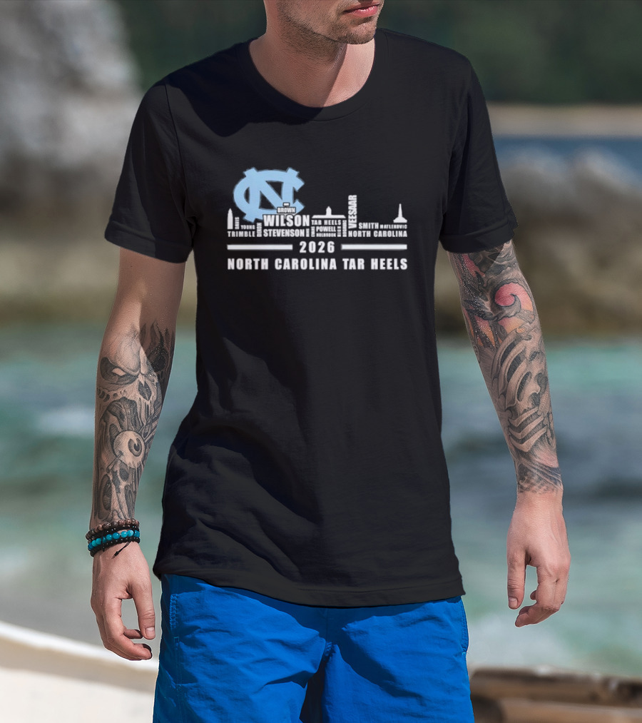 North Carolina Tar Heels 2026 Skyline City Player Names T-Shirt