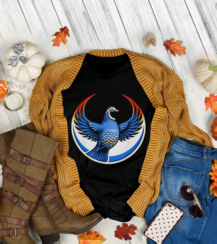 California Quail Wings Up Blue T-Shirt