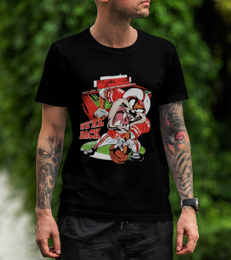 Dropout We're Back Football Cartoon Stadium Red Uniform Number 8 T-Shirt