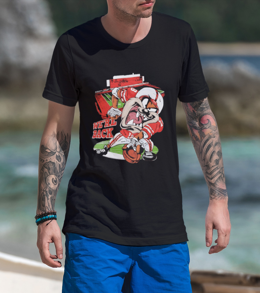Dropout We're Back Football Cartoon Stadium Red Uniform Number 8 T-Shirt