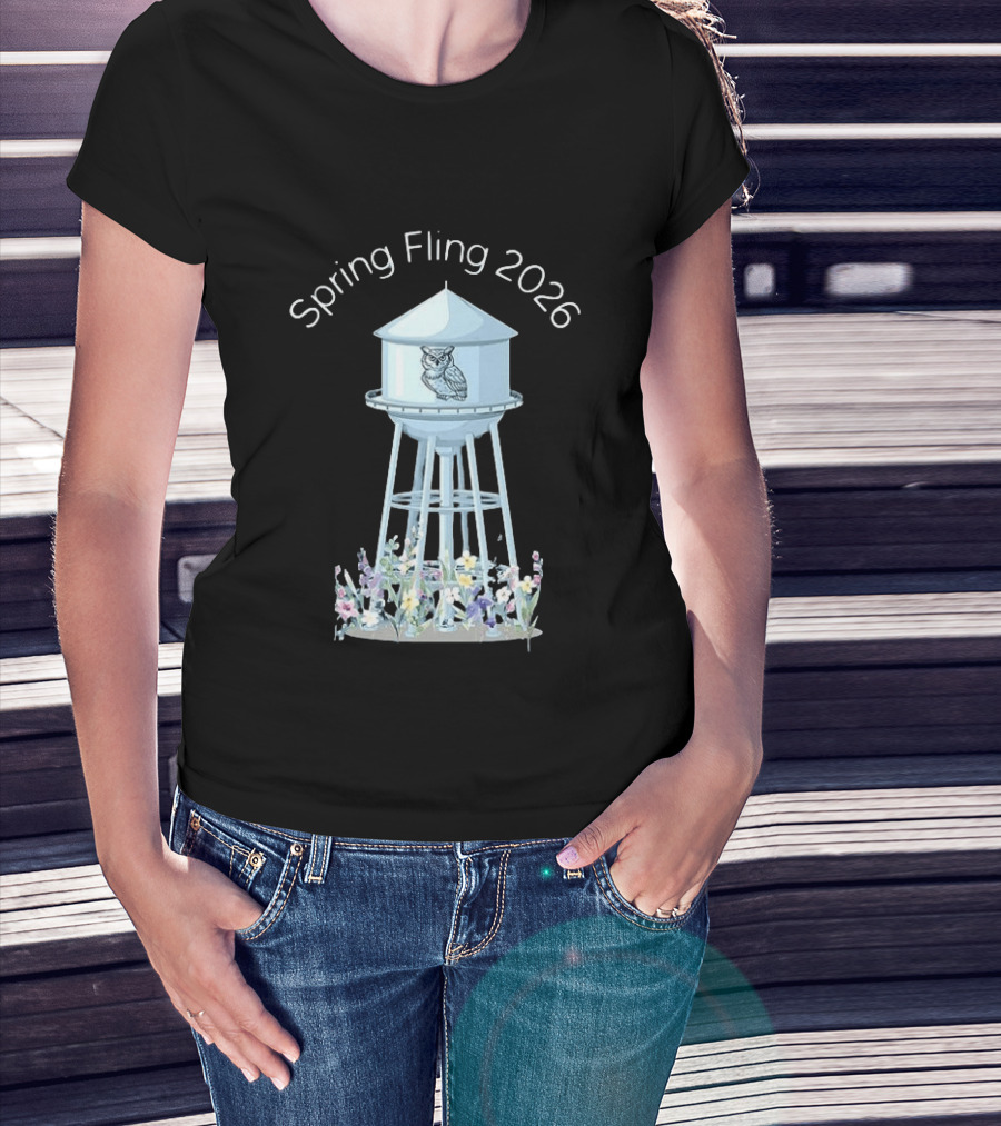 Spring Fling 2026 Owl Water Tower Blossoms T-Shirt