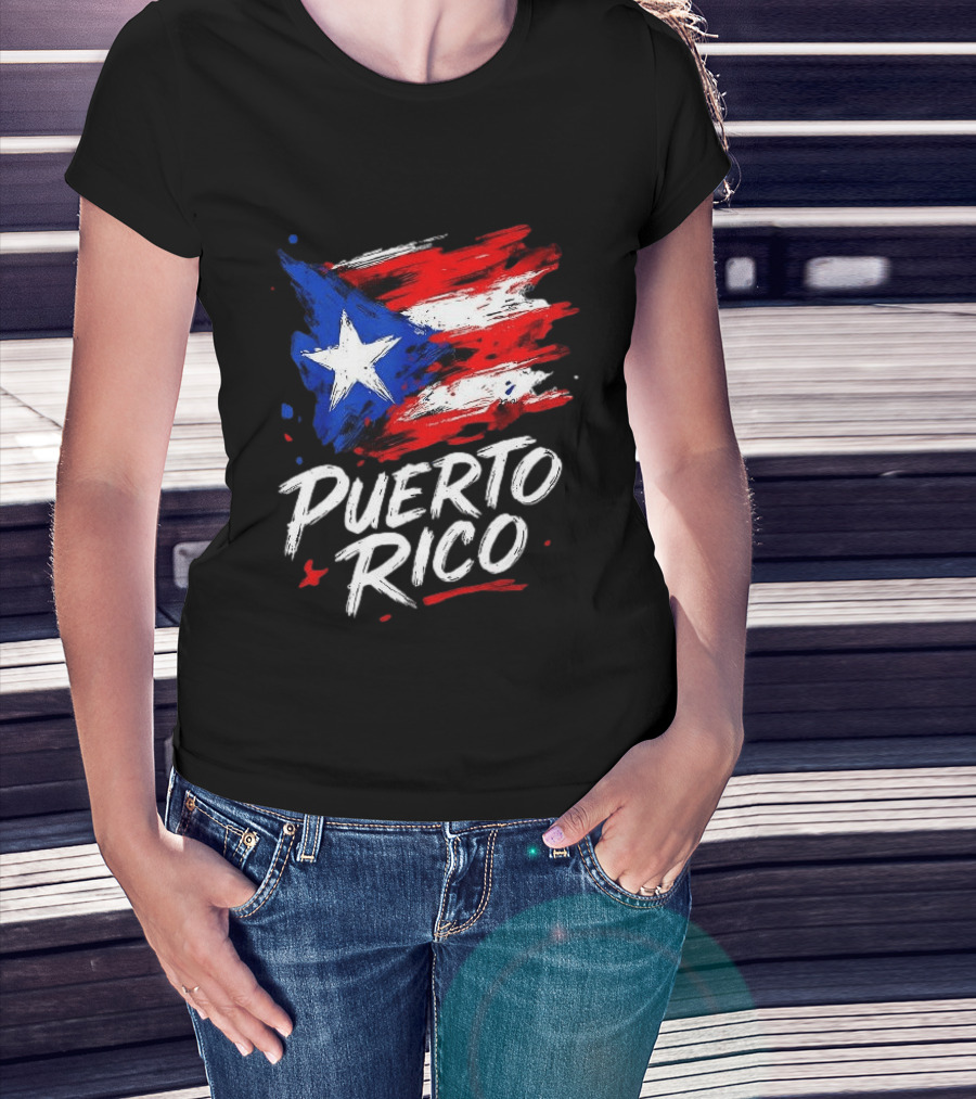 Puerto Rico Flag Brush Stroke Style Classic Representation T-Shirt