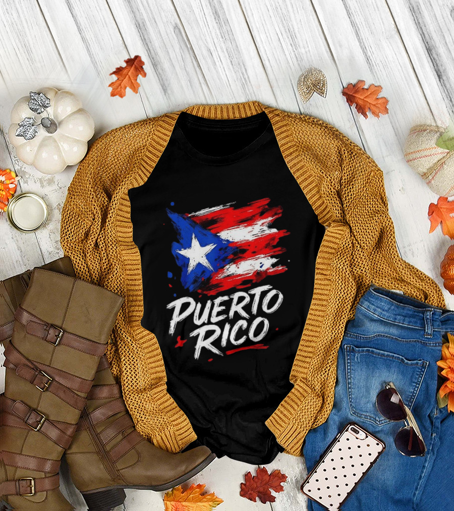 Puerto Rico Flag Brush Stroke Style Classic Representation T-Shirt