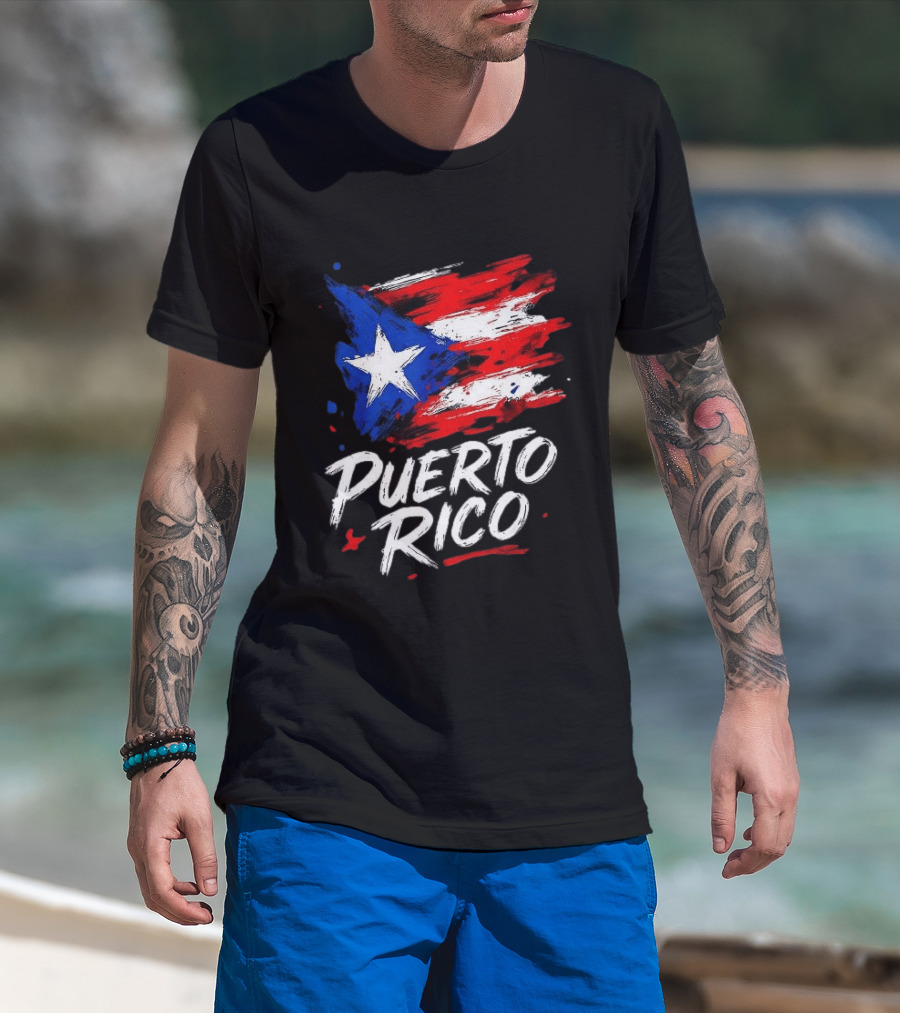 Puerto Rico Flag Brush Stroke Style Classic Representation T-Shirt