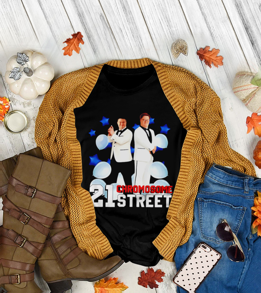 21 Chromosome Street Down Syndrome Stars Balloons White Suits T-Shirt