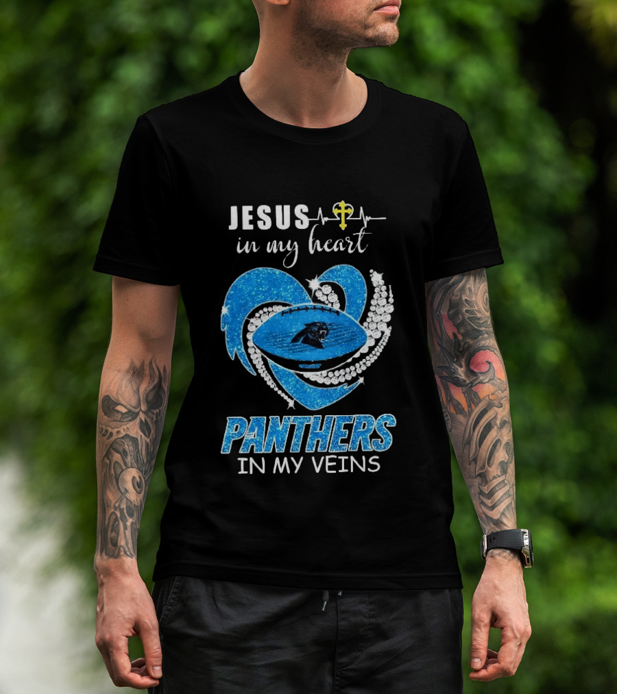 Jesus In My Heart Panthers In My Veins Diamond Heart Christian T-Shirt