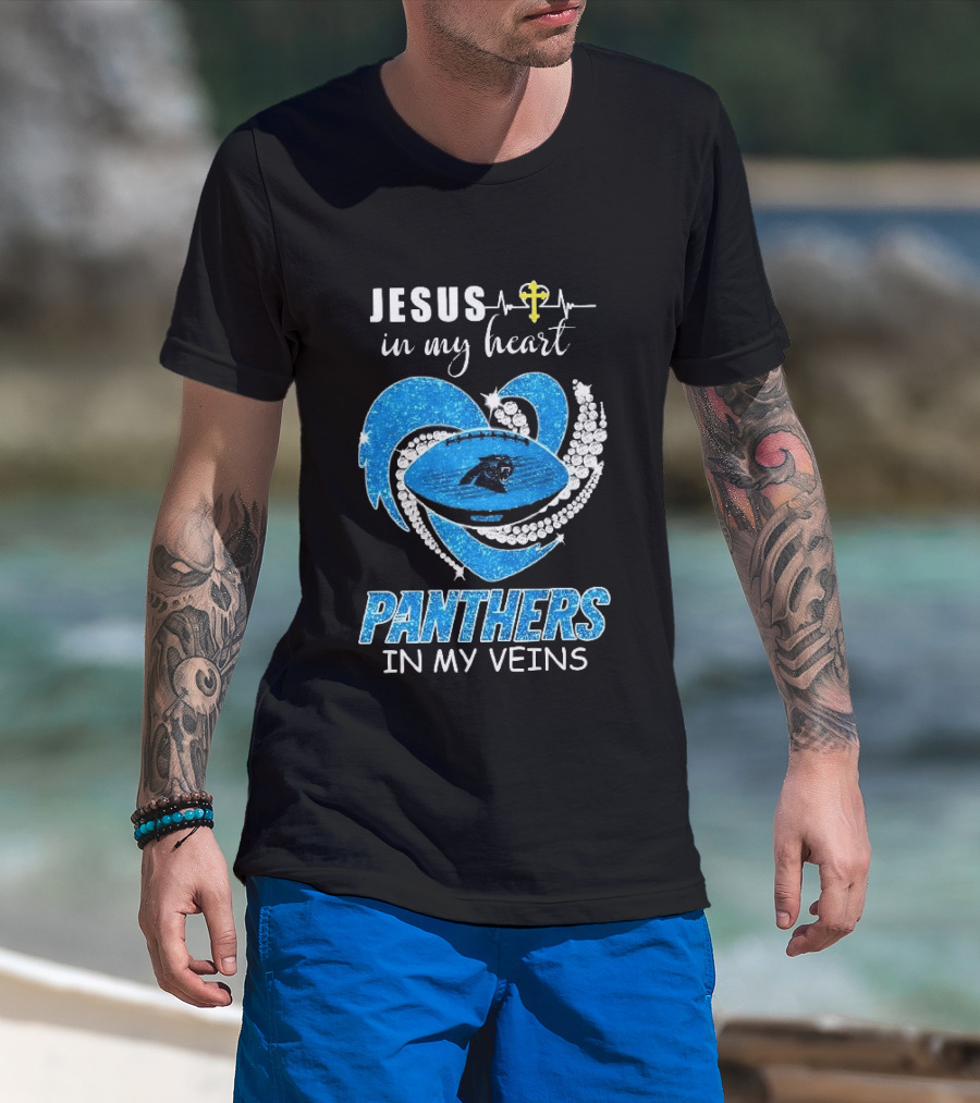 Jesus In My Heart Panthers In My Veins Diamond Heart Christian T-Shirt