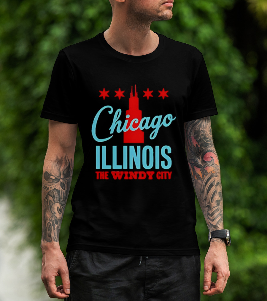 Chicago Illinois The Windy City Skyline Stars T-Shirt
