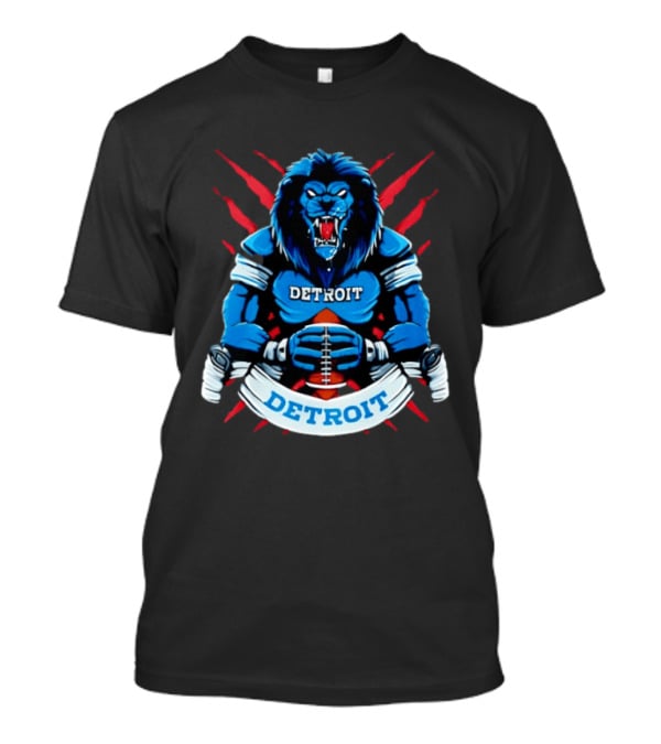 Detroit Football Blue Lion Fierce Game Day Sports Roaring Beast T-Shirt