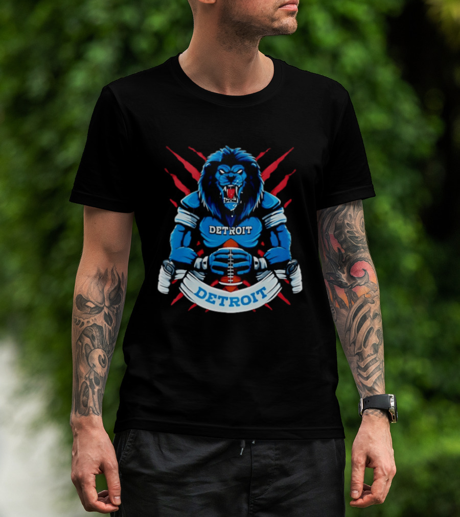 Detroit Football Blue Lion Fierce Game Day Sports Roaring Beast T-Shirt