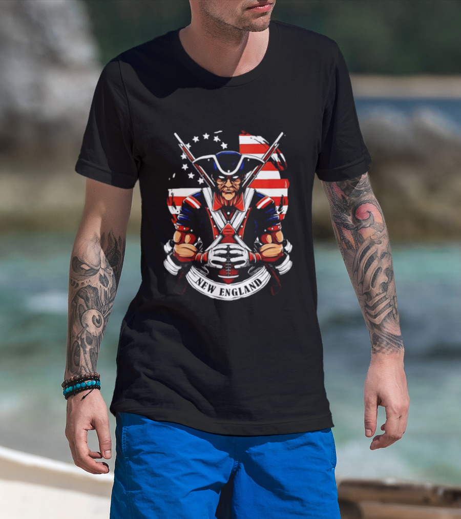Patriotic New England Patriots American Flag Football Player T-Shirt
