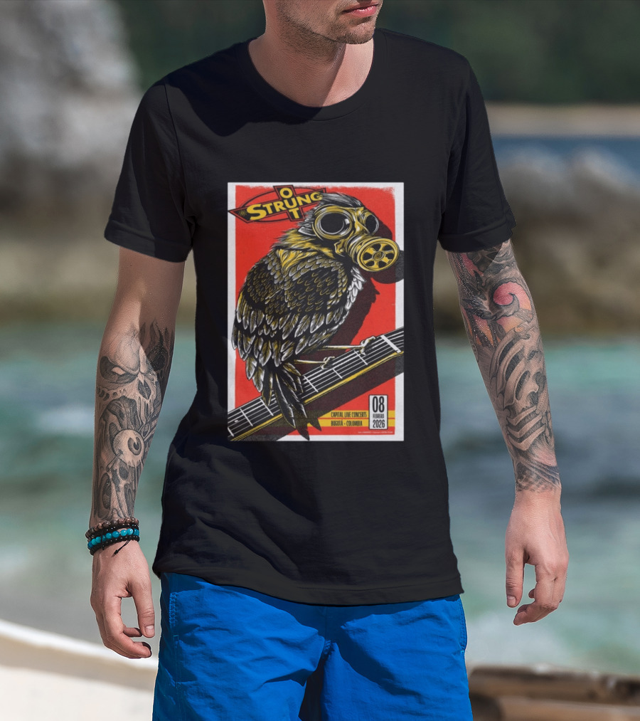 Strung Out February 8 2026 Capital Live Concerts Bogota Colombia Owl Gas Mask Guitar T-Shirt
