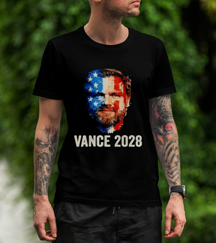 Vance 2028 US Flag Face Patriotic Election Campaign T-Shirt