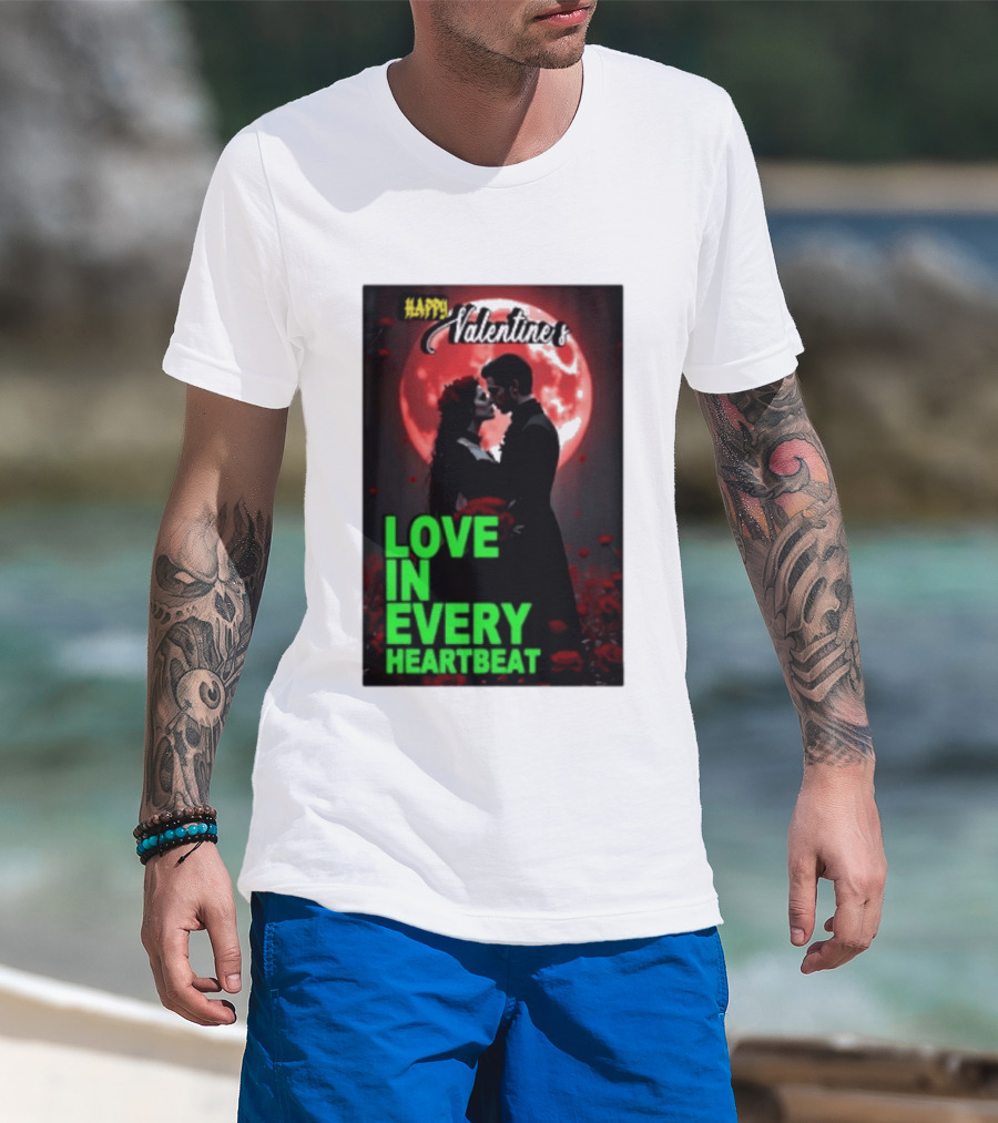 Happy Valentine's Love In Every Heartbeat Romantic Moonlight T-Shirt