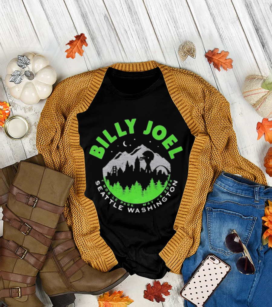 Billy Joel Seattle Washington Mobile Park Skyline 5 24 24 Event Moon Mountains Trees T-Shirt