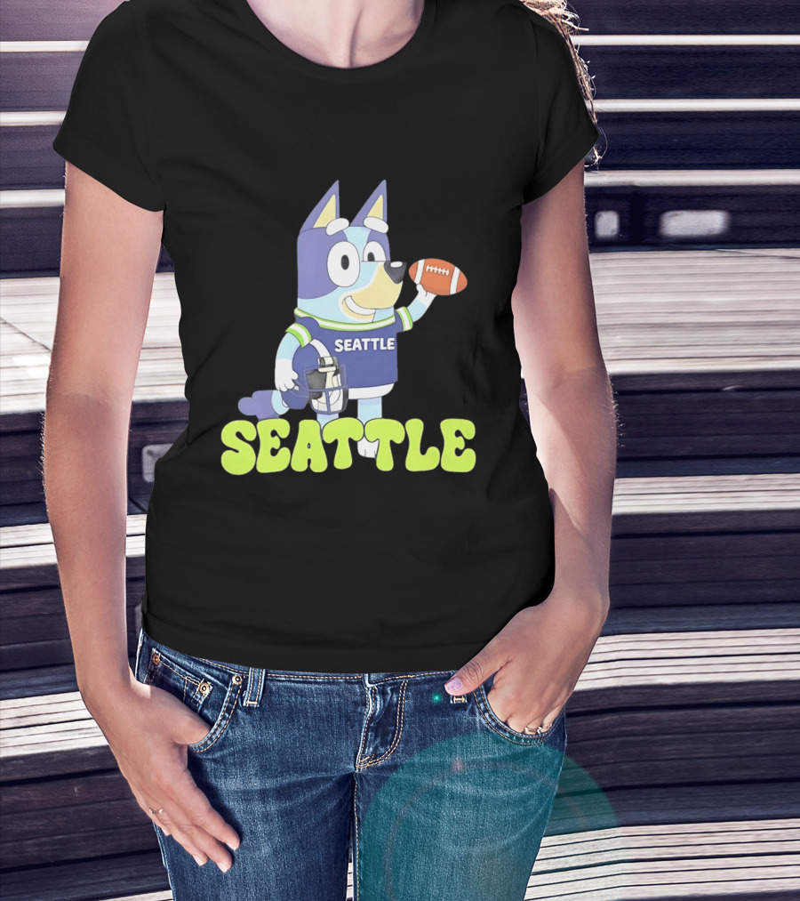 Bluey Seattle Football Cartoon 2026 Seahawks Fan Gear T-Shirt
