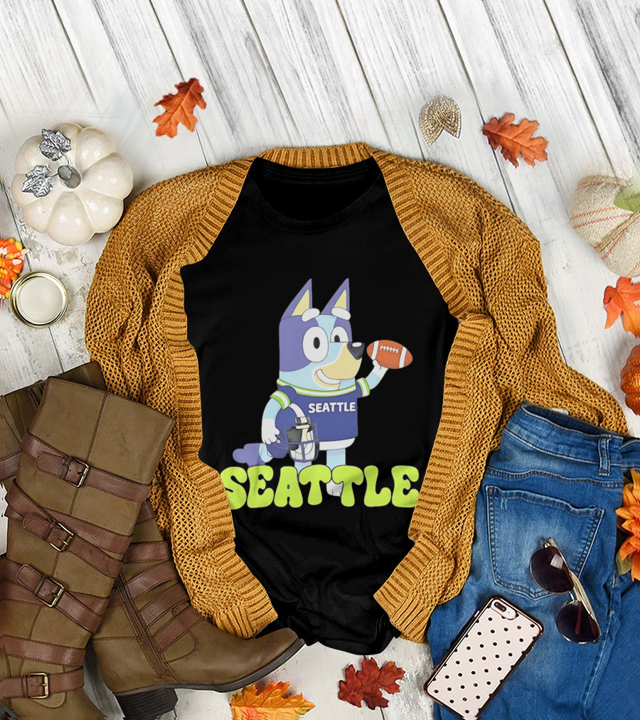 Bluey Seattle Football Cartoon 2026 Seahawks Fan Gear T-Shirt