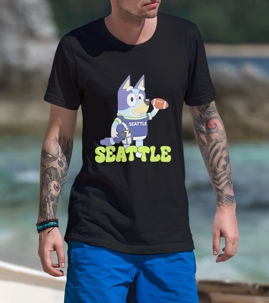 Bluey Seattle Football Cartoon 2026 Seahawks Fan Gear T-Shirt