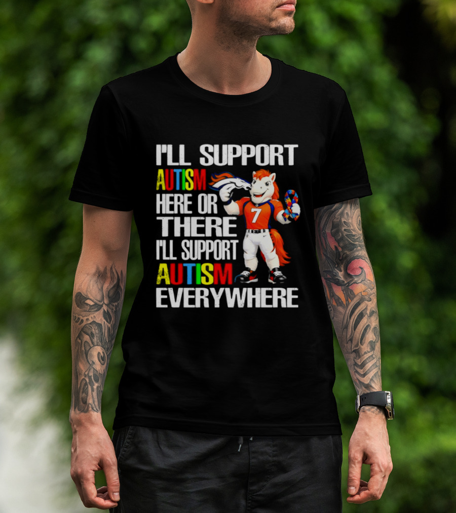 Denver Broncos Mascot Supporting Autism Awareness Everywhere T-Shirt