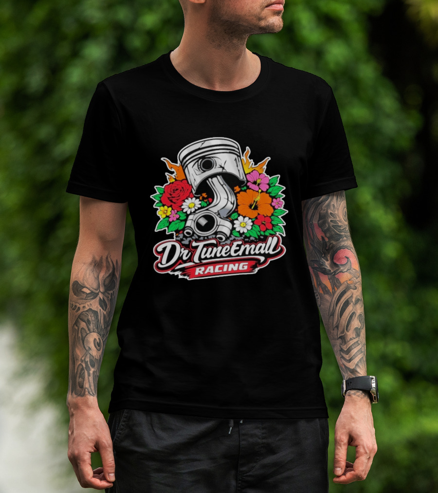 Dr TuneEmAll Racing Piston And Flowers Cleetus McFarland T-Shirt