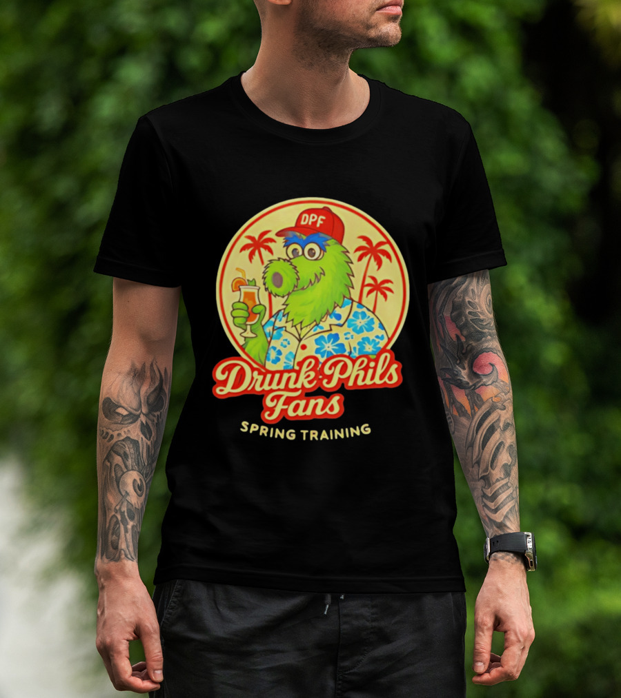 Drunk Phils Fans DPF Mascot Hawaiian Spring Training Palm Trees T-Shirt