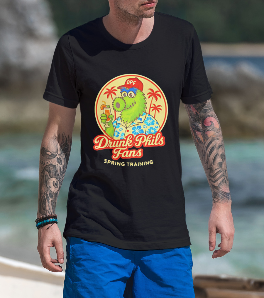 Drunk Phils Fans DPF Mascot Hawaiian Spring Training Palm Trees T-Shirt