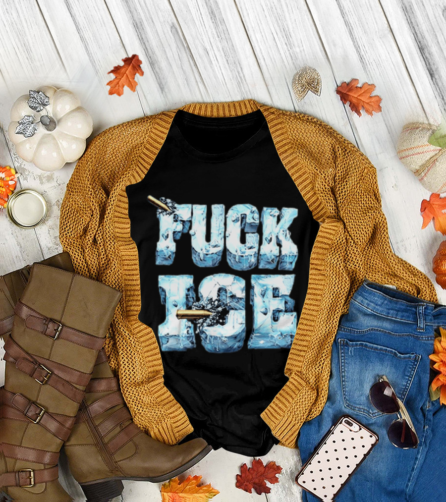 FUCK ICE Bullet Impact Ice Block Letters T-Shirt