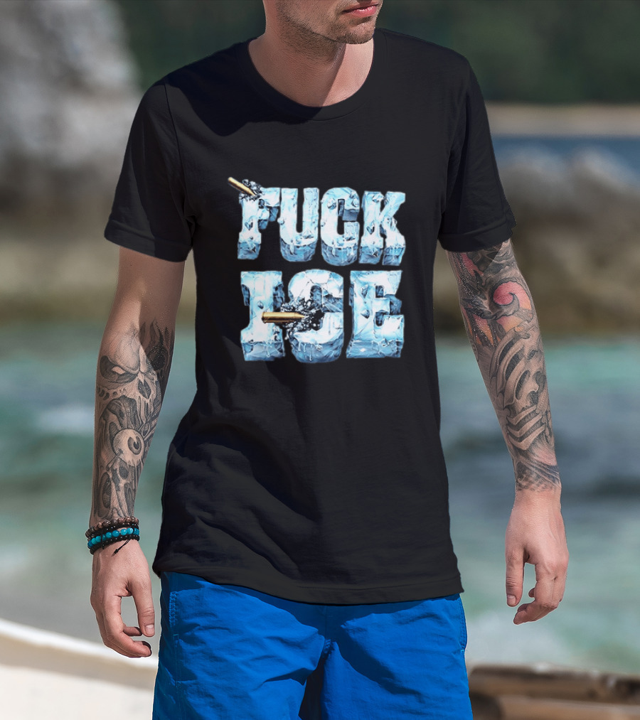 FUCK ICE Bullet Impact Ice Block Letters T-Shirt