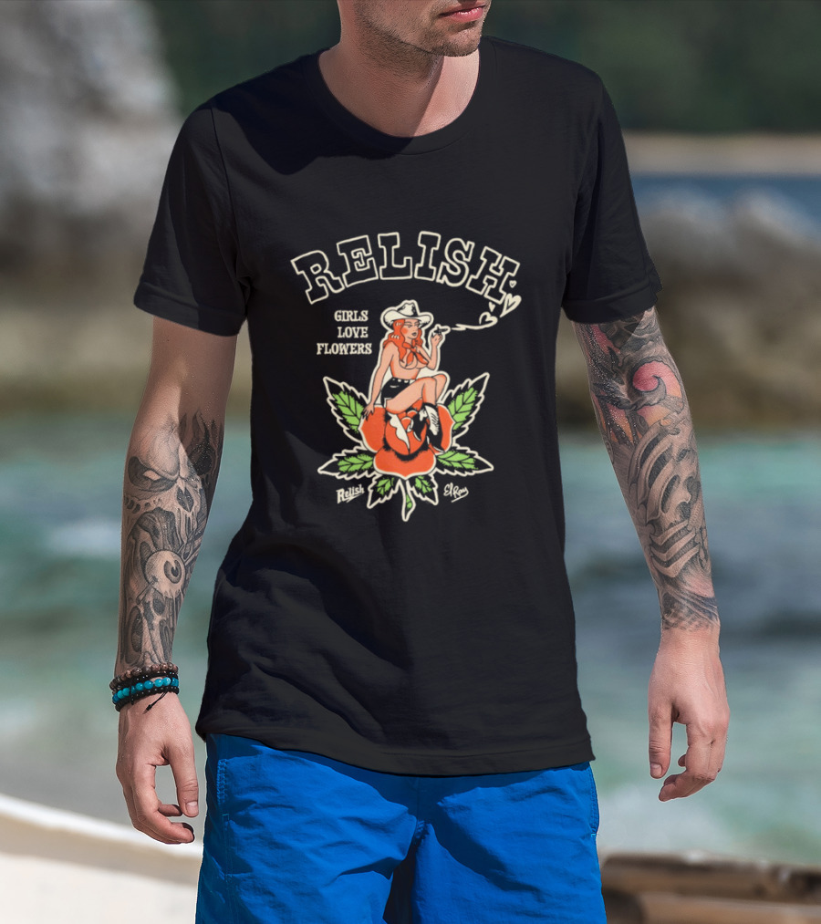 Relish Girls Love Flowers El Ray Cowboy Smoking Rose T-Shirt