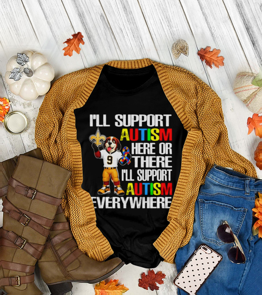 New Orleans Saints Team Mascot Support Autism Awareness Everywhere T-Shirt