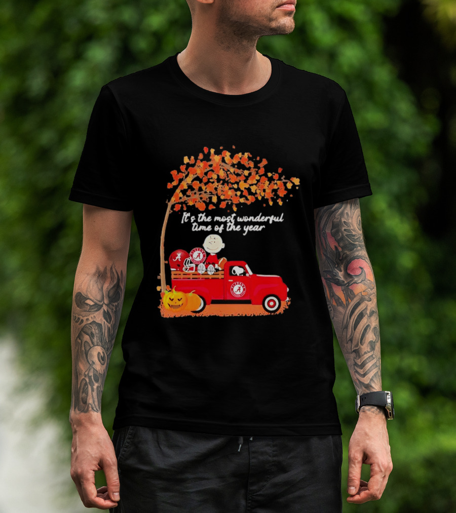 Peanuts Characters Alabama Crimson Tide Pickup Truck Fall Scene T-Shirt