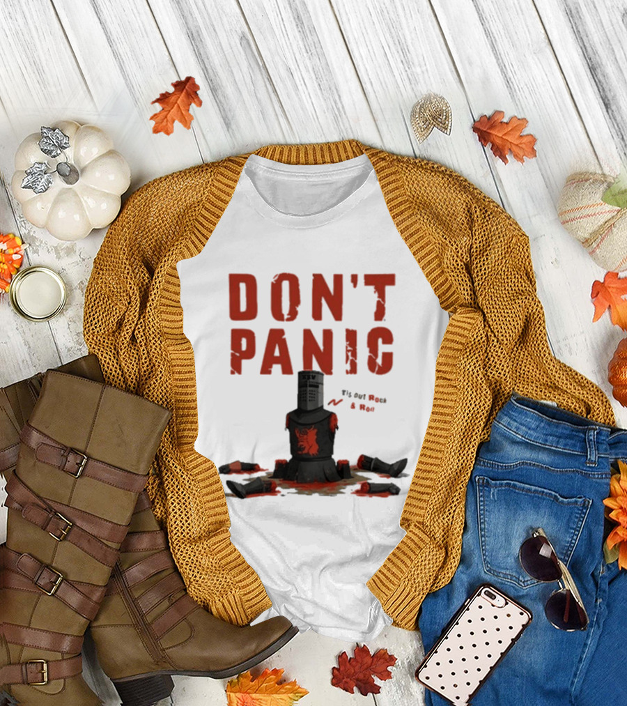Don't Panic Monty Python Black Knight Sitting in Limbs T-Shirt